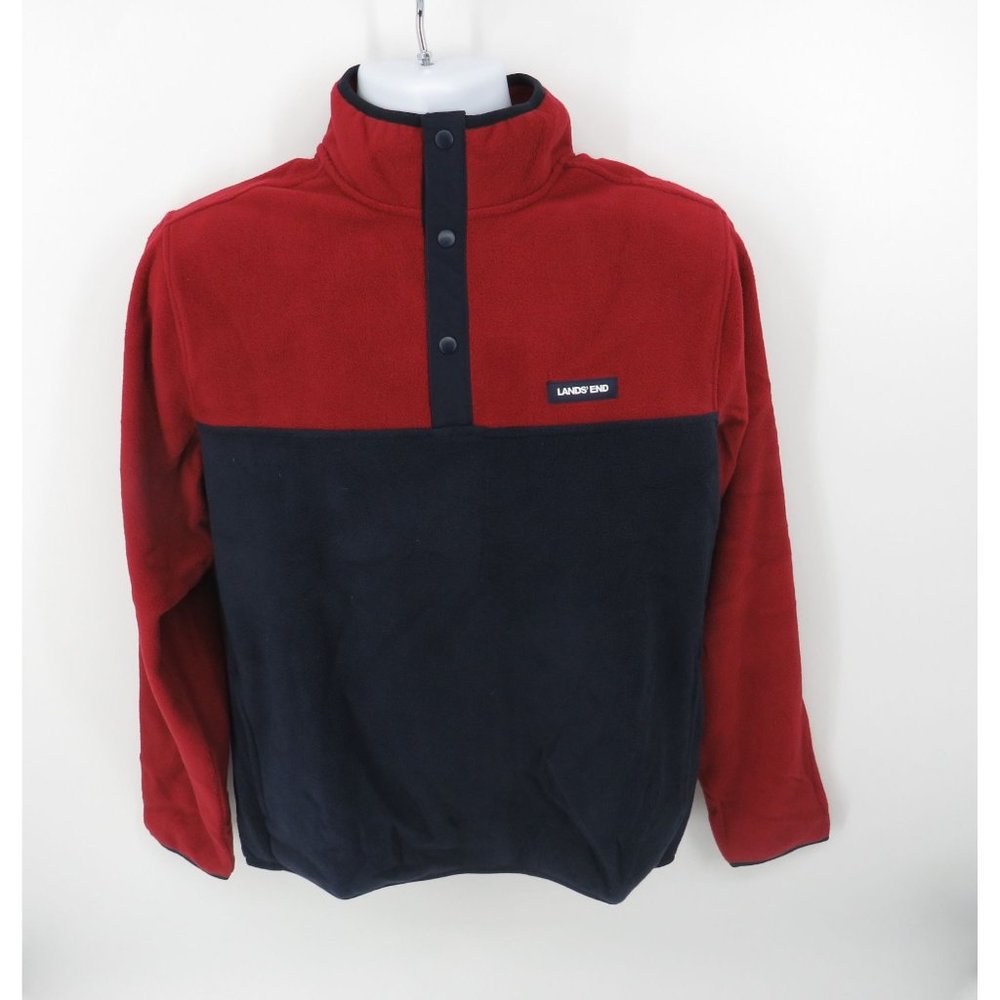 Lands' End Men's Polar Fleece Navy Red Pullover XL New